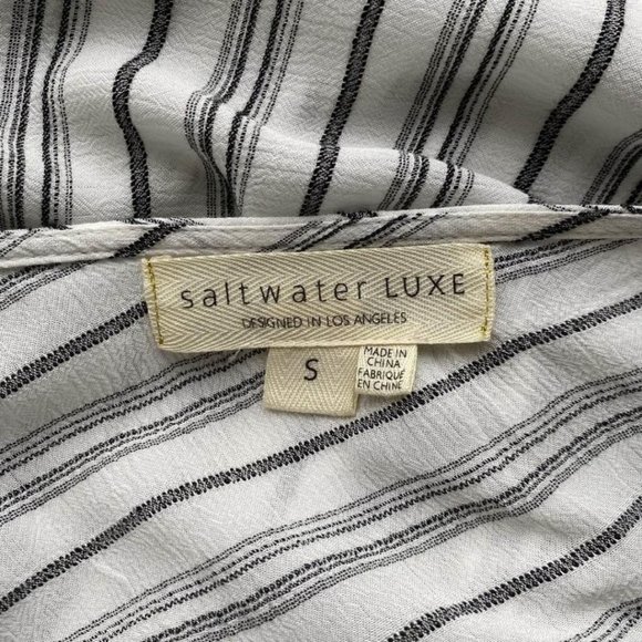 Saltwater Luxe Button Tie Striped Midi High Low Ruffle Hem Dress - Picture 13 of 16